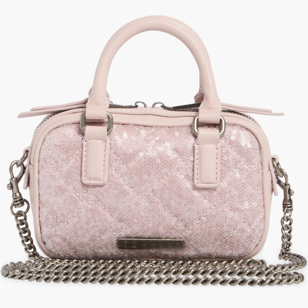New Kurt Geiger Mini Kensington Duffle Sequin Bag in Lilac w Dustbag - Picture 2 of 6